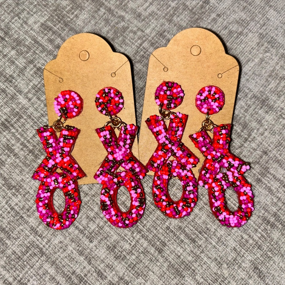 Beaded XO Dangle Earrings – Lightweight Valentine Statement Earrings